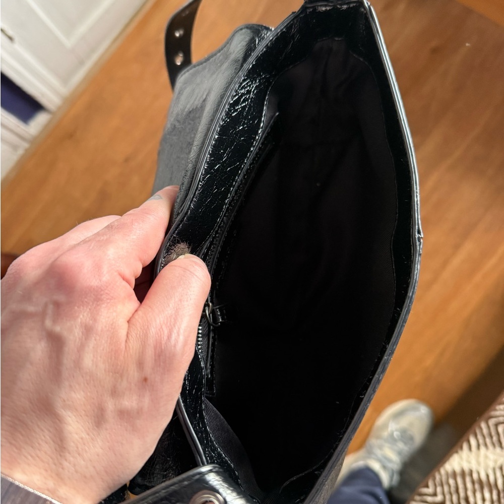 Black Cracked Leather Crossbody Bag With Stud hardware - Picture 8 of 9